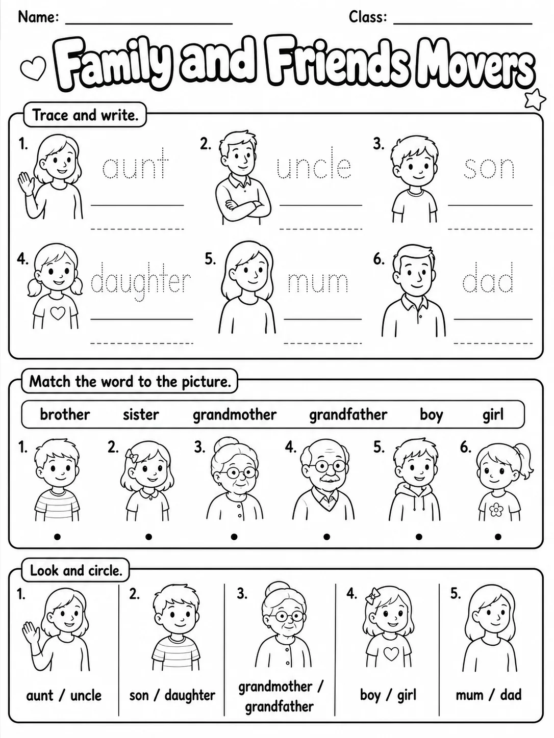 Family and Friends Movers Vocabulary Worksheet Pack printable Movers English worksheet bundle preview from KiwiBee