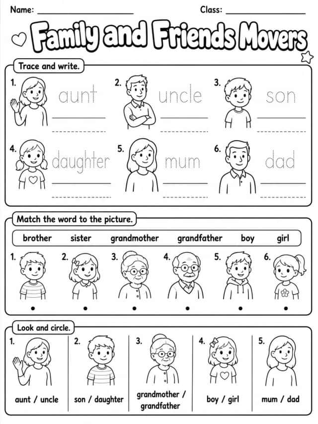 Family and Friends Movers Vocabulary Worksheet Pack