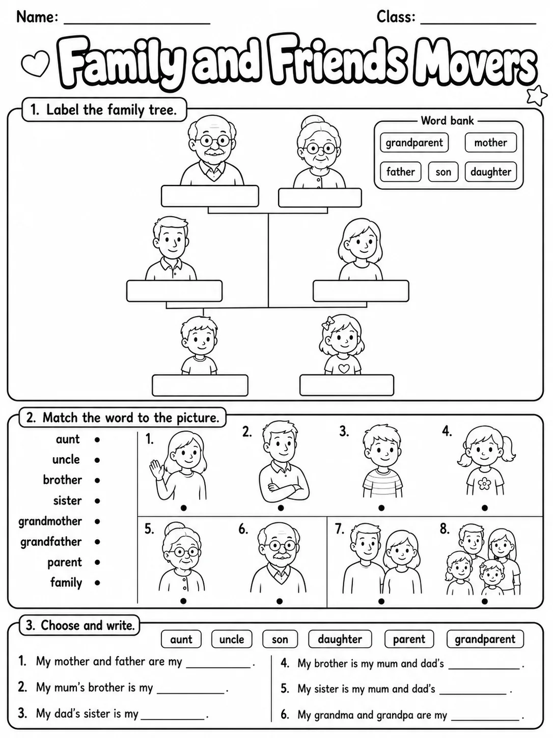 Family and Friends Movers Vocabulary Worksheet Pack page 2 printable worksheet preview
