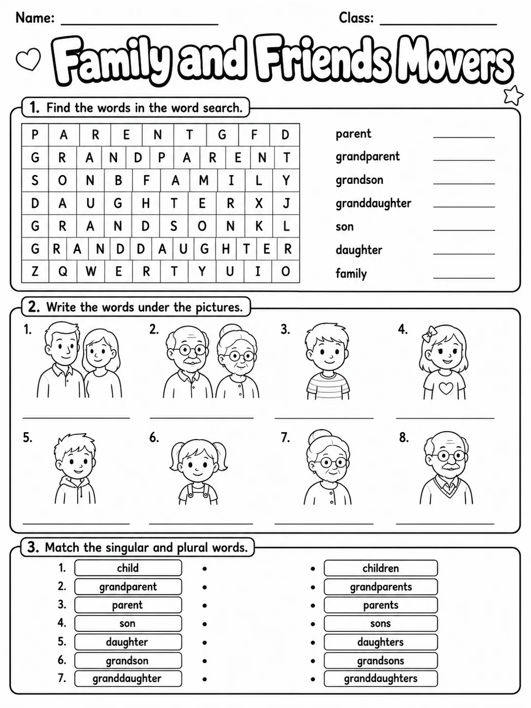 Family and Friends Movers Vocabulary Worksheet Pack page 4 printable worksheet preview
