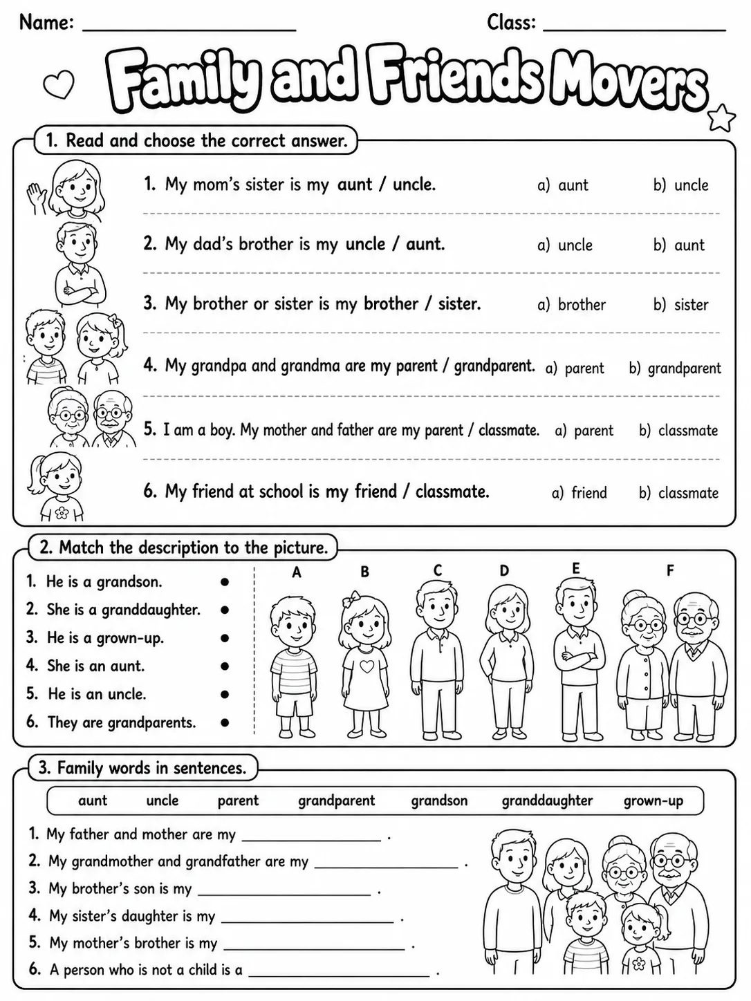 Family and Friends Movers Vocabulary Worksheet Pack page 5 printable worksheet preview