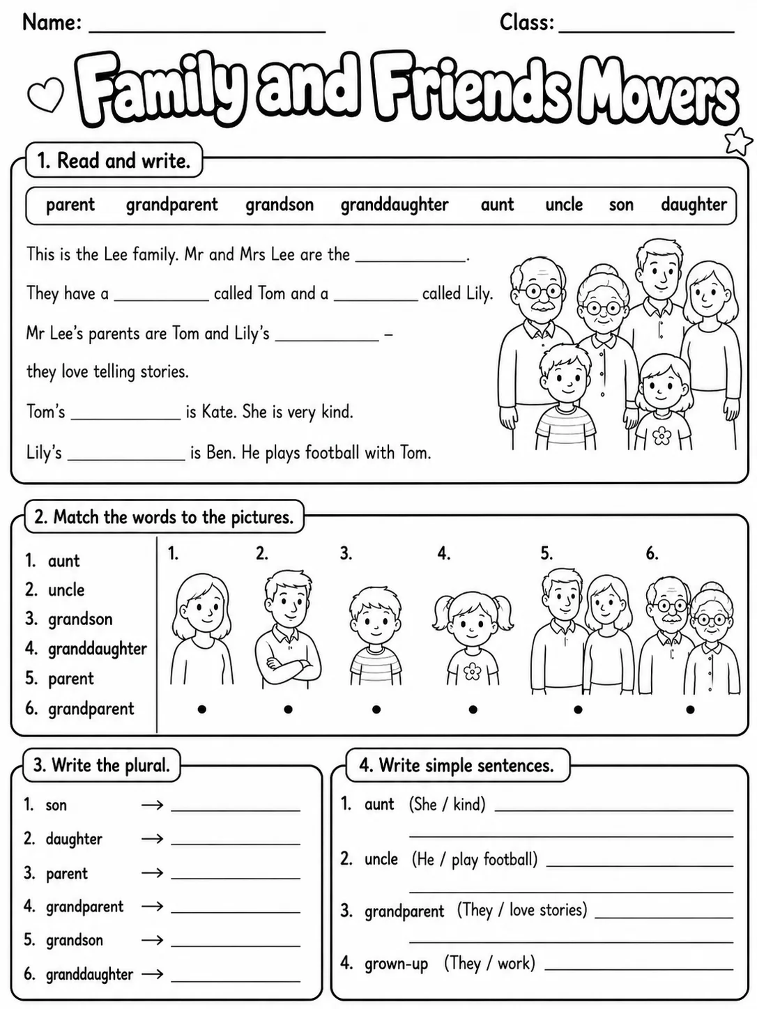 Family and Friends Movers Vocabulary Worksheet Pack page 7 printable worksheet preview