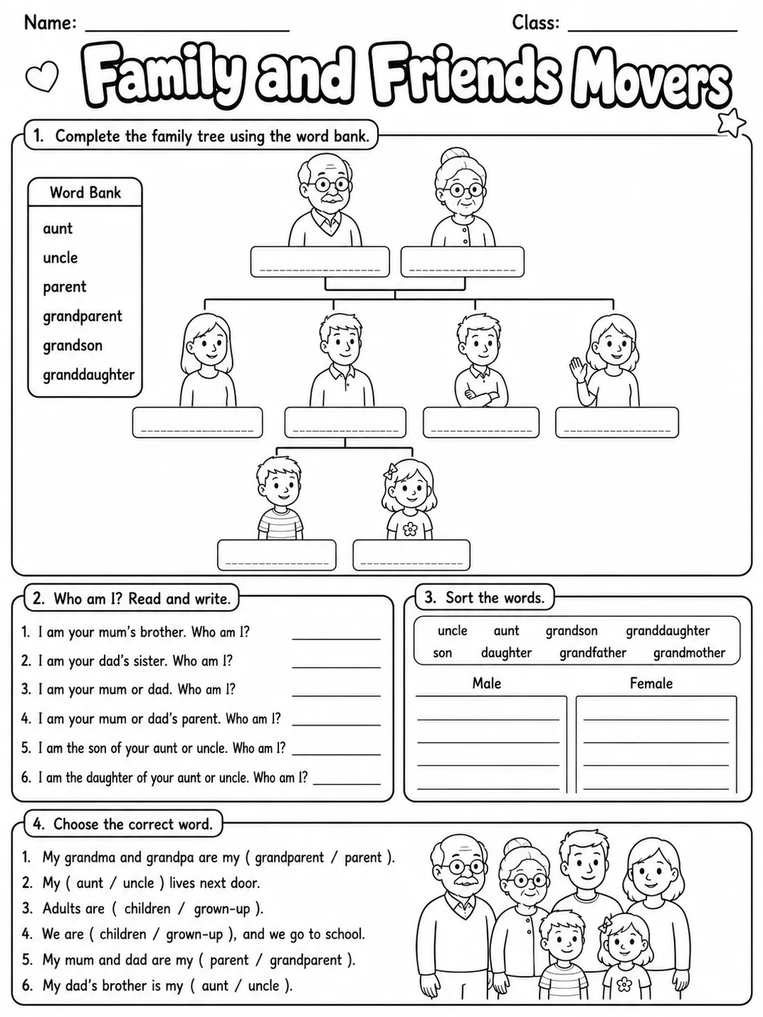 Family and Friends Movers Vocabulary Worksheet Pack page 8 printable worksheet preview
