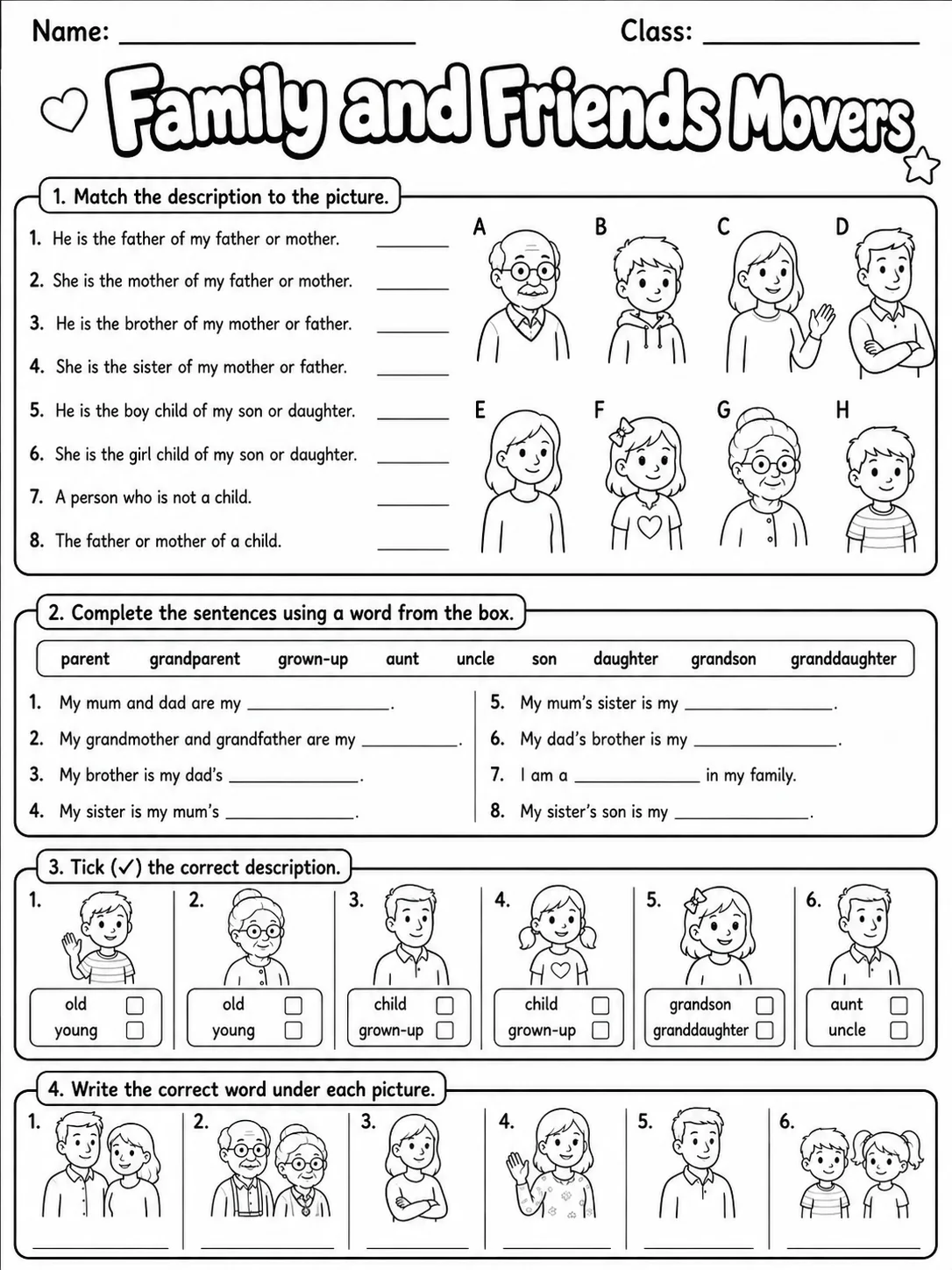 Family and Friends Movers Vocabulary Worksheet Pack page 9 printable worksheet preview