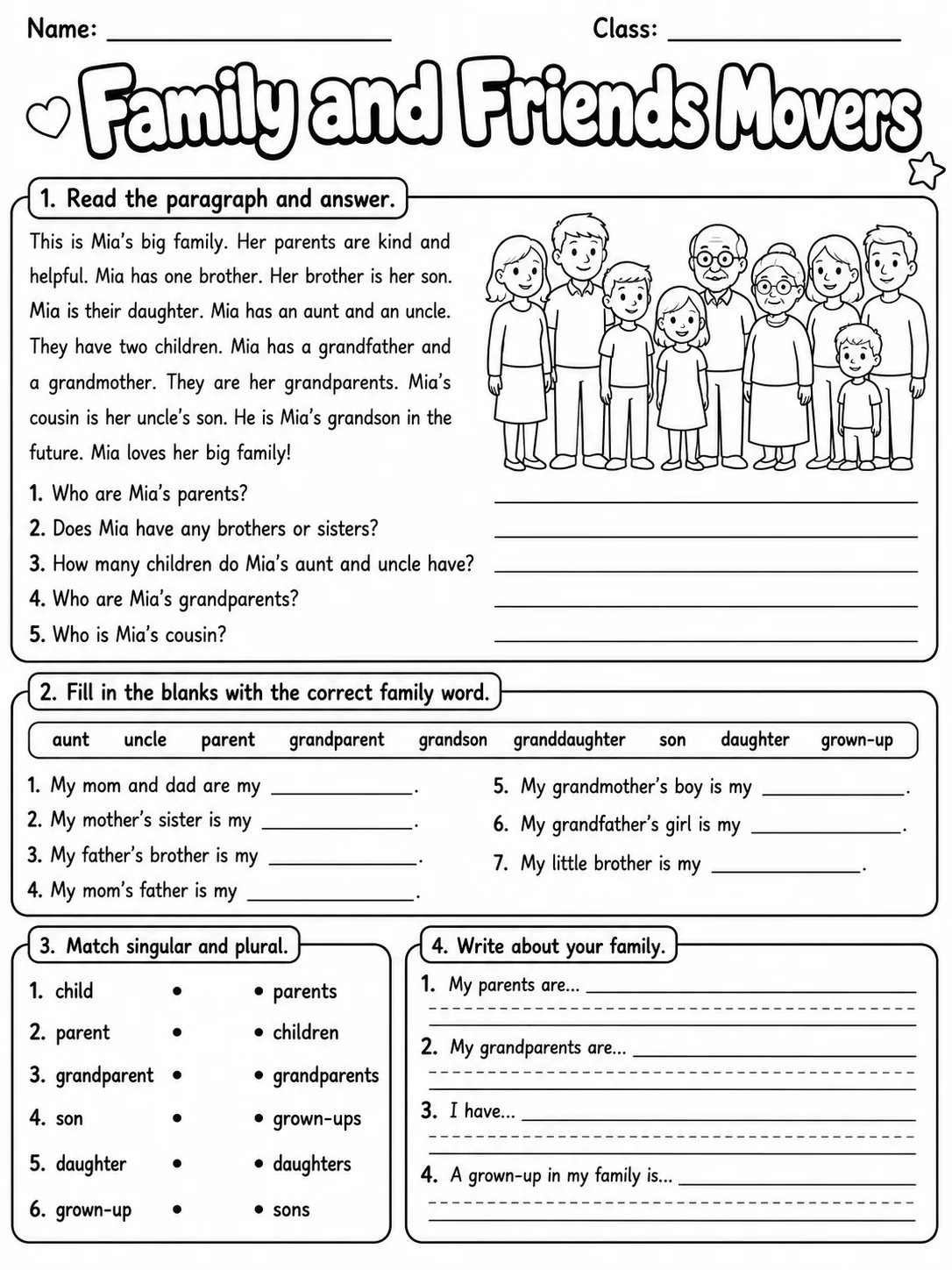 Family and Friends Movers Vocabulary Worksheet Pack page 10 printable worksheet preview