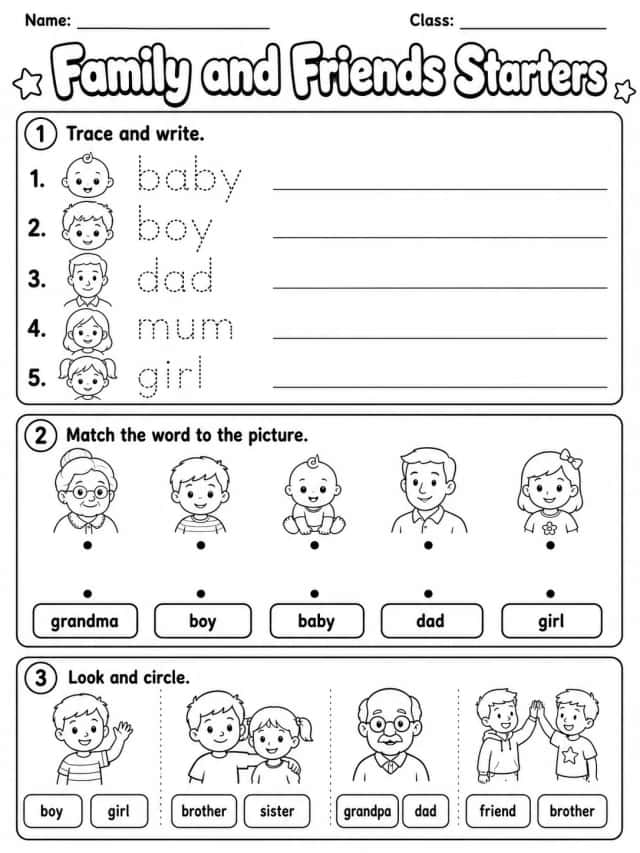 Family and Friends Starters Vocabulary Worksheet Pack