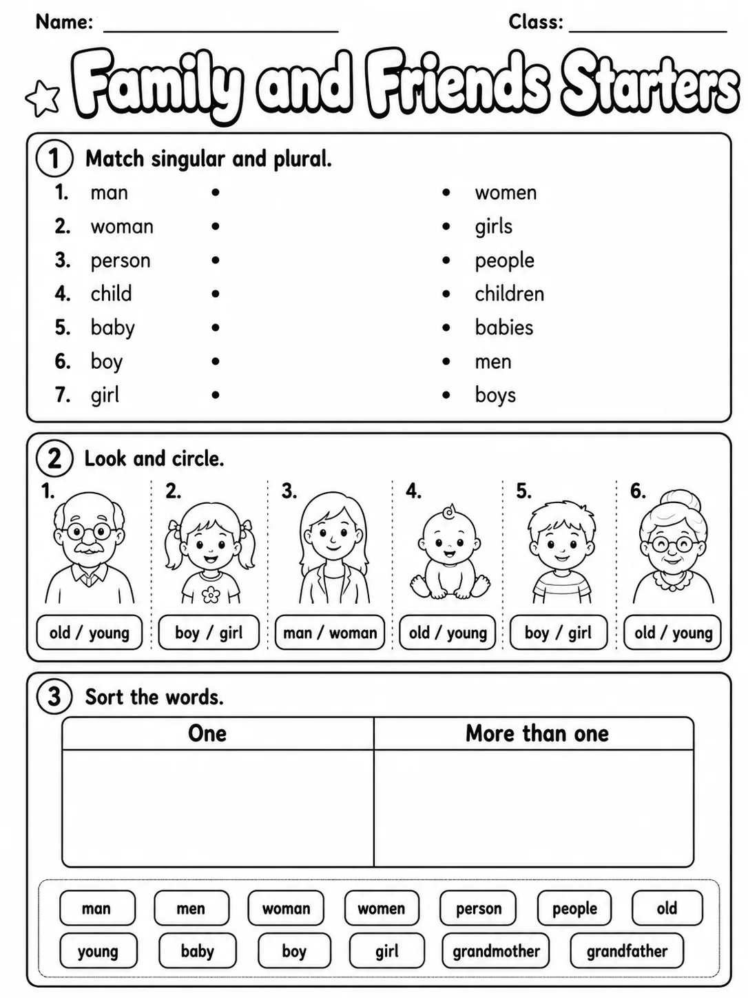 Family and Friends Starters Vocabulary Worksheet Pack page 4 printable worksheet preview