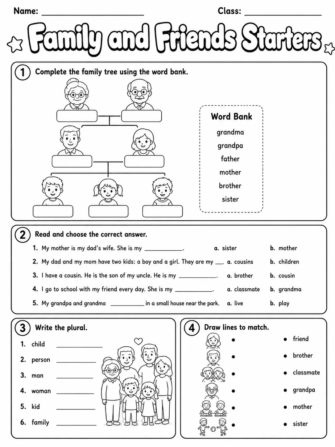 Family and Friends Starters Vocabulary Worksheet Pack page 7 printable worksheet preview