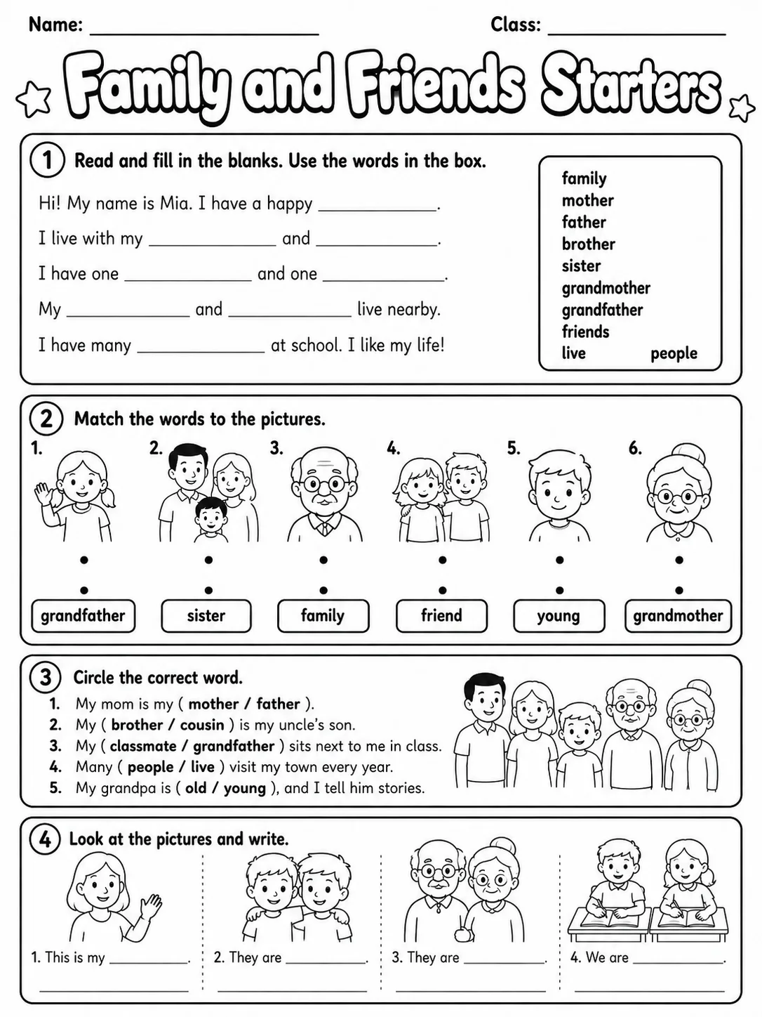 Family and Friends Starters Vocabulary Worksheet Pack page 9 printable worksheet preview
