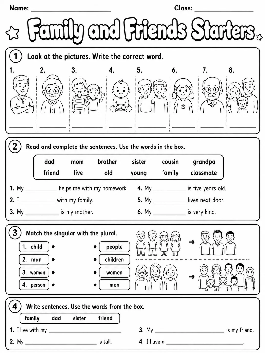 Family and Friends Starters Vocabulary Worksheet Pack page 10 printable worksheet preview