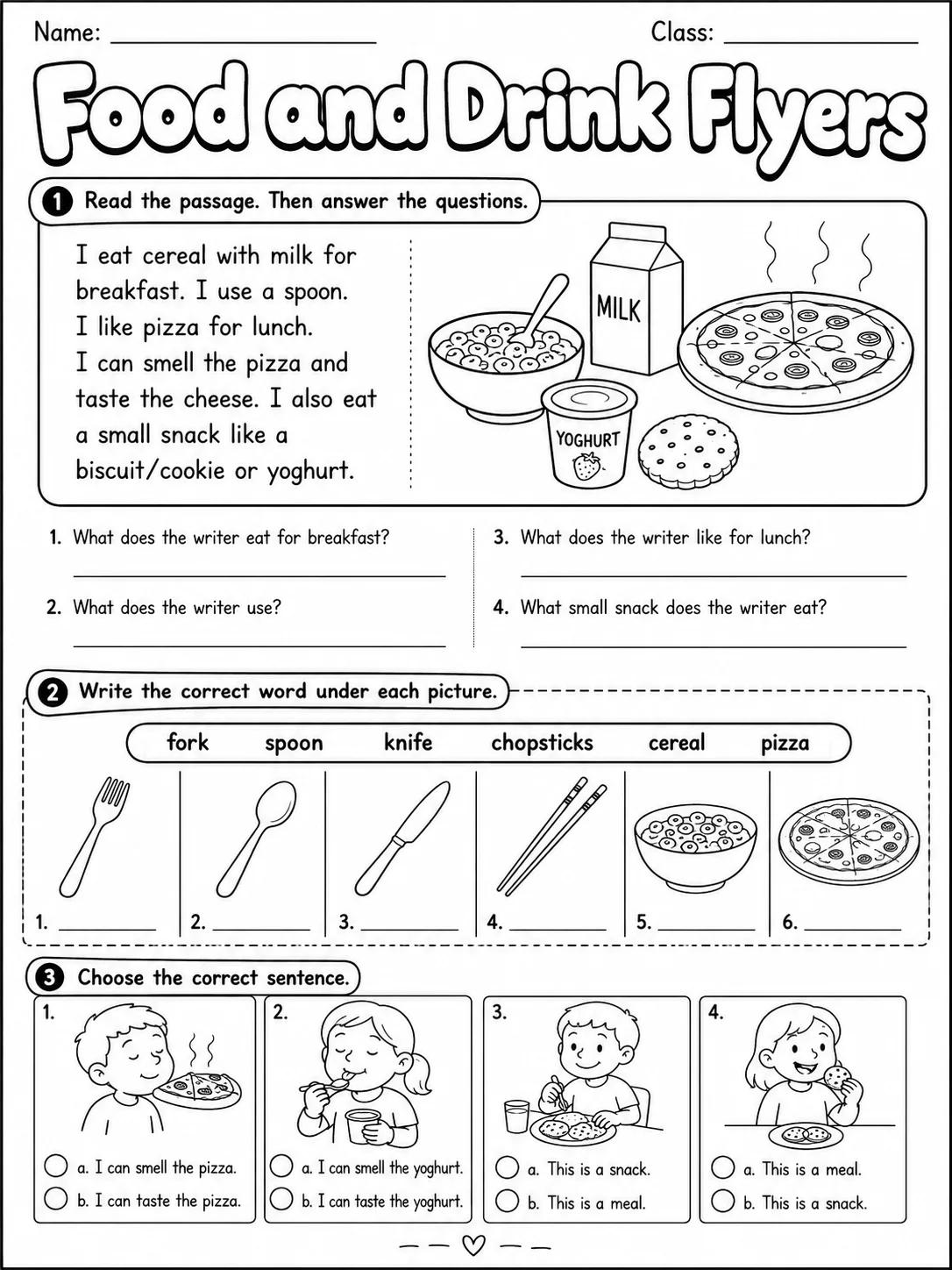 Food and Drink Flyers Vocabulary Worksheet Pack page 5 printable worksheet preview