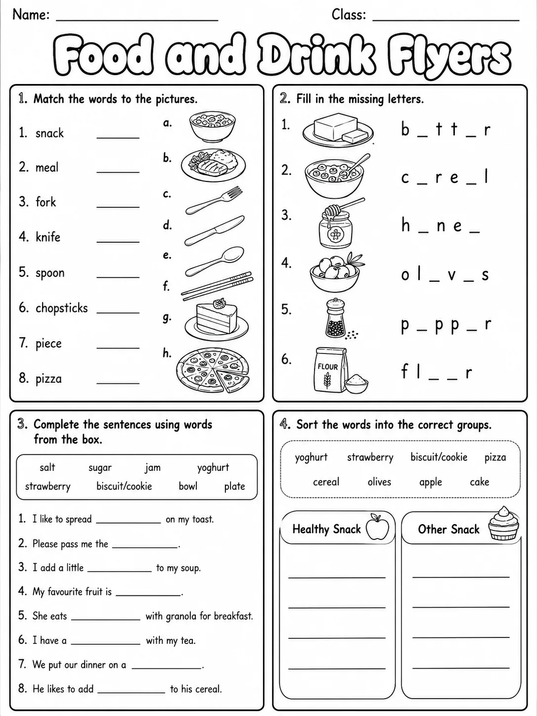 Food and Drink Flyers Vocabulary Worksheet Pack page 6 printable worksheet preview