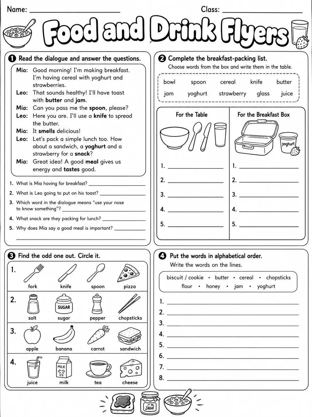 Food and Drink Flyers Vocabulary Worksheet Pack page 7 printable worksheet preview