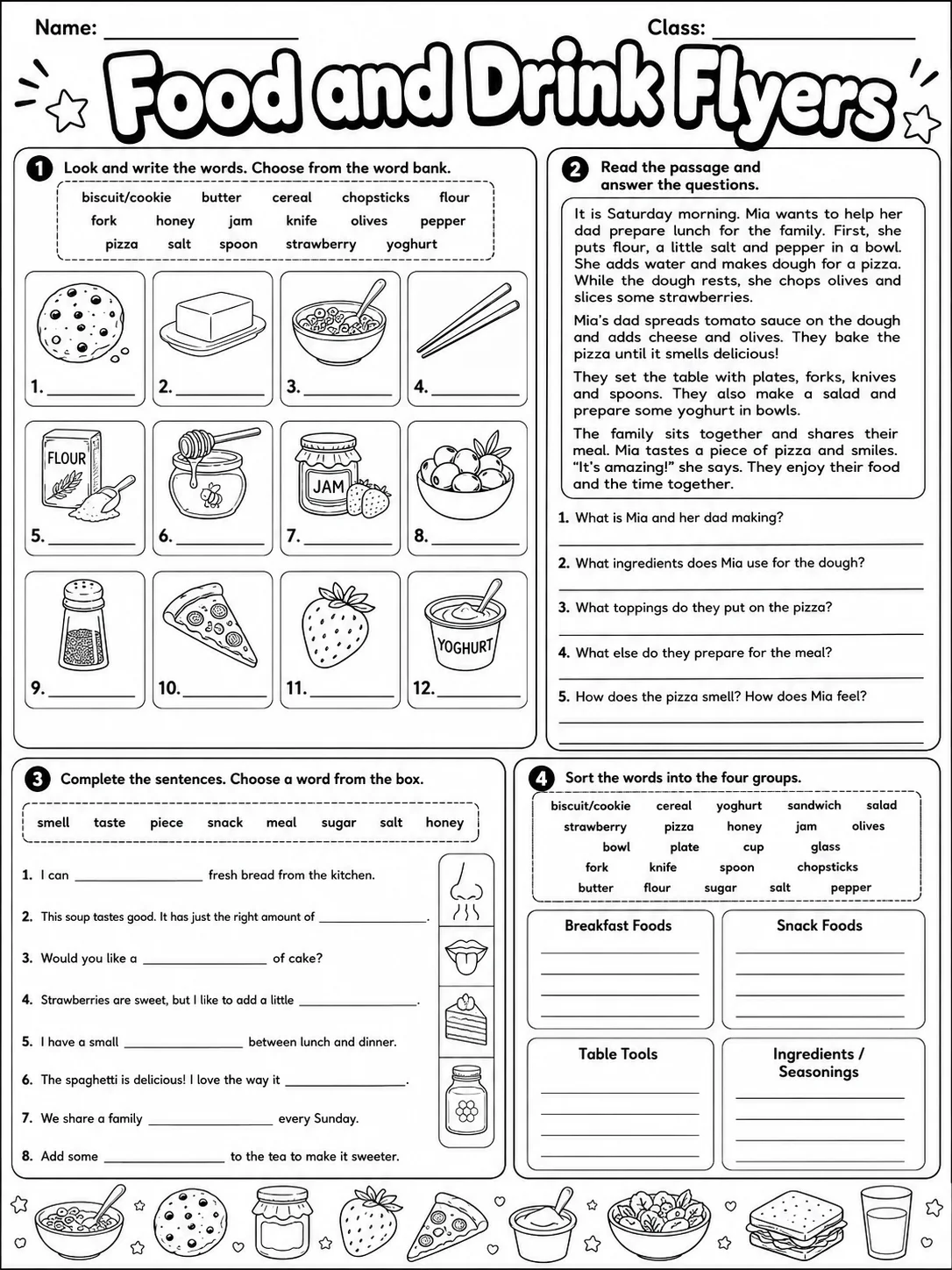 Food and Drink Flyers Vocabulary Worksheet Pack page 10 printable worksheet preview