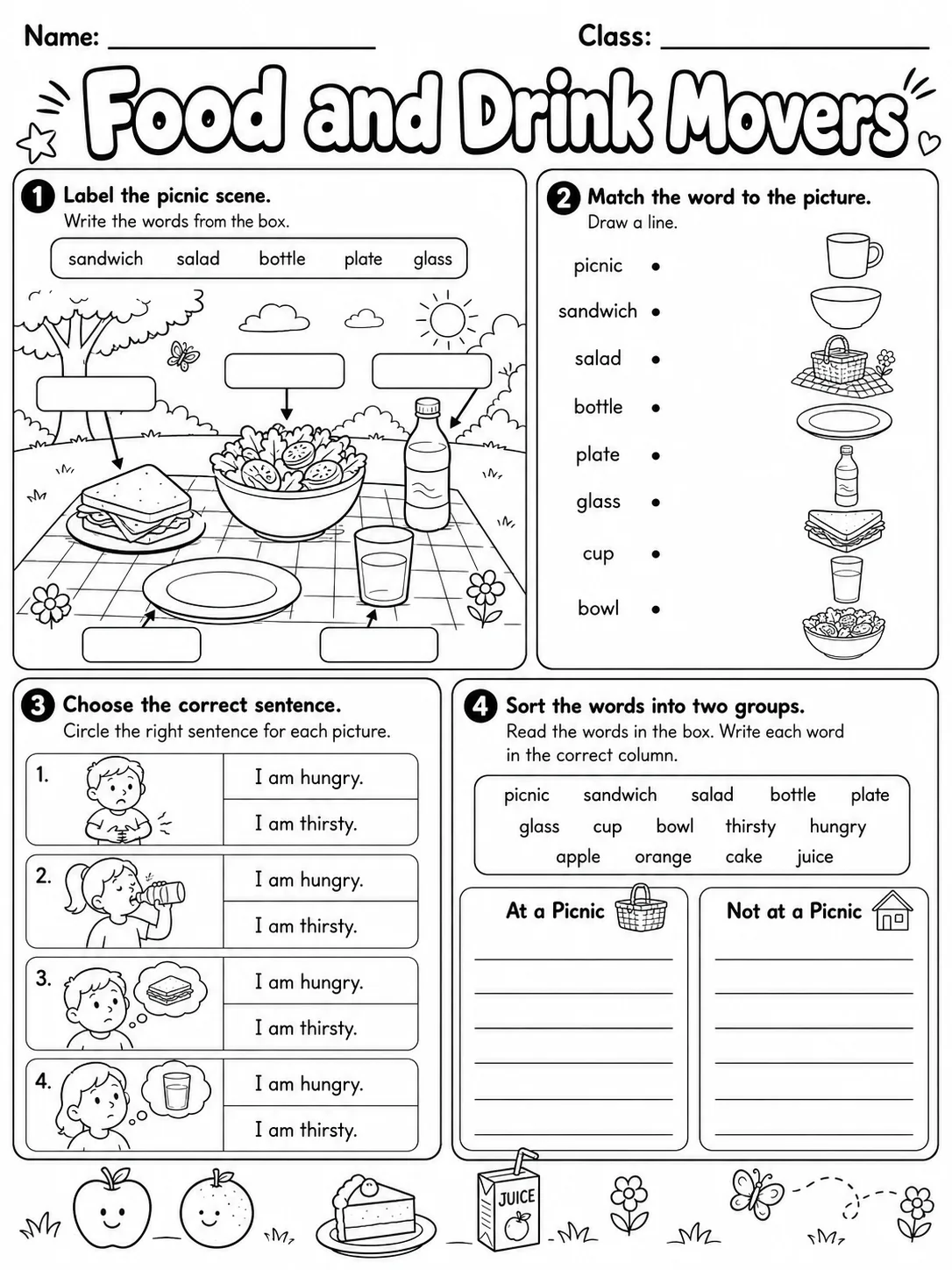 Food and Drink Movers Vocabulary Worksheet Pack page 5 printable worksheet preview