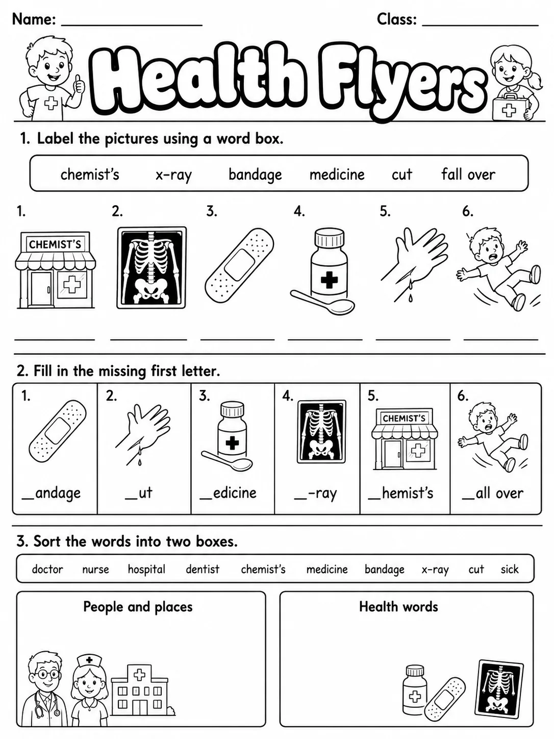 Health Flyers Vocabulary Worksheet Pack page 2 printable worksheet preview