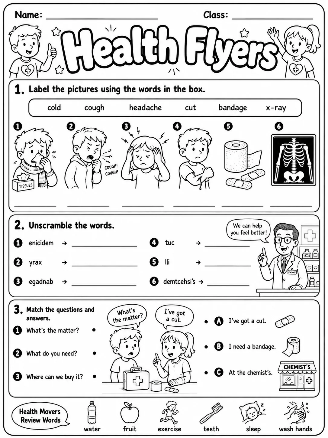 Health Flyers Vocabulary Worksheet Pack page 4 printable worksheet preview