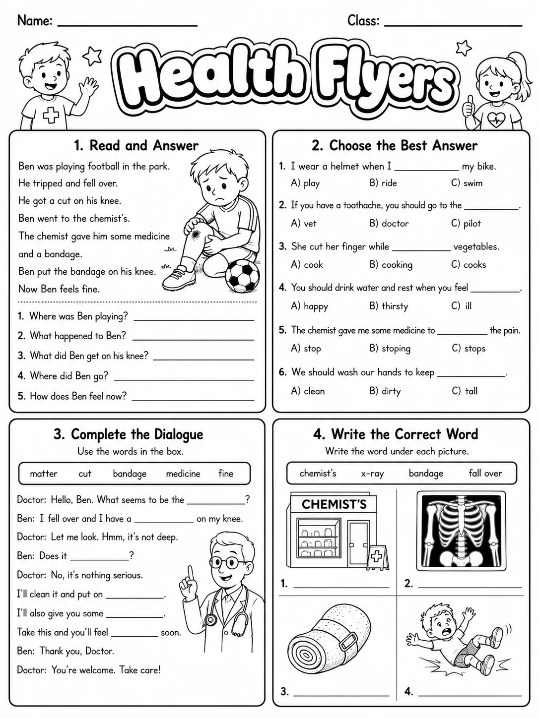 Health Flyers Vocabulary Worksheet Pack page 5 printable worksheet preview