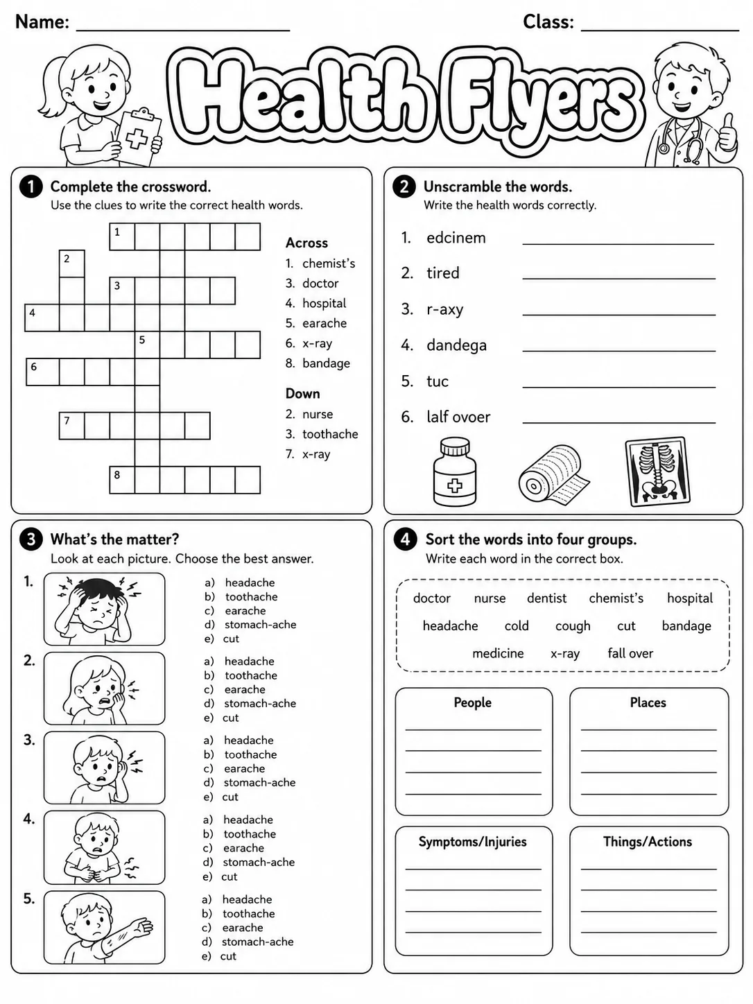 Health Flyers Vocabulary Worksheet Pack page 6 printable worksheet preview