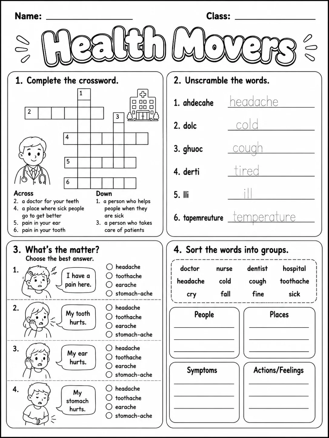 Health Flyers Vocabulary Worksheet Pack page 7 printable worksheet preview