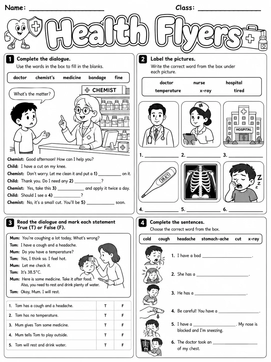 Health Flyers Vocabulary Worksheet Pack page 8 printable worksheet preview