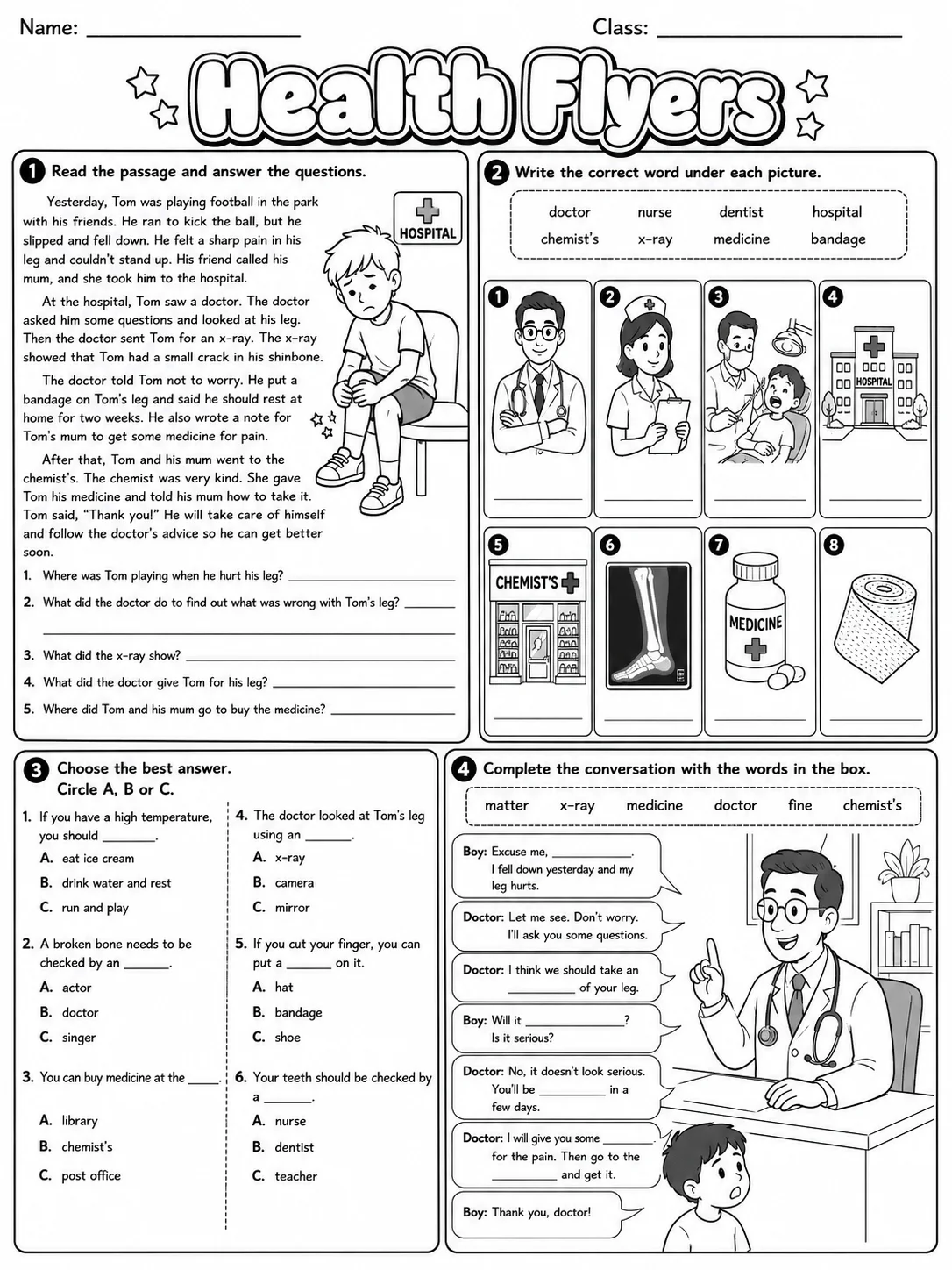 Health Flyers Vocabulary Worksheet Pack page 9 printable worksheet preview