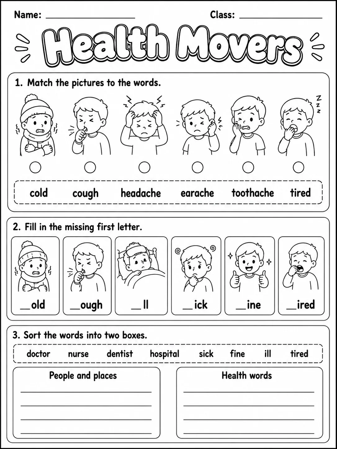 Health Movers Vocabulary Worksheet Pack page 2 printable worksheet preview