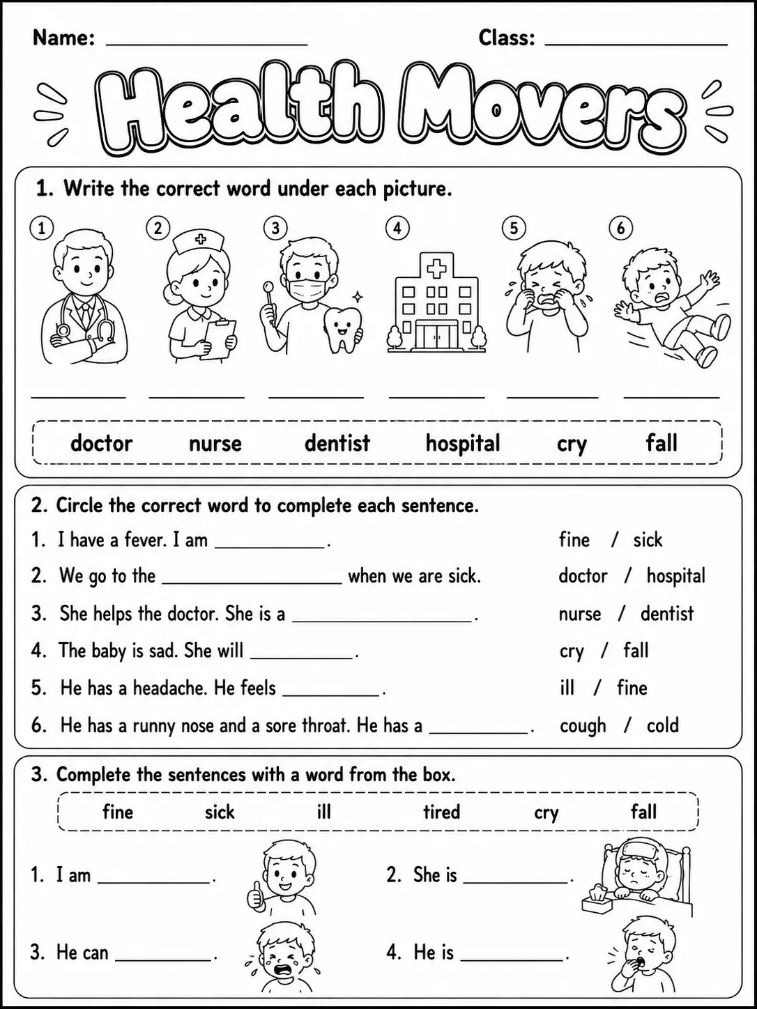 Health Movers Vocabulary Worksheet Pack page 3 printable worksheet preview