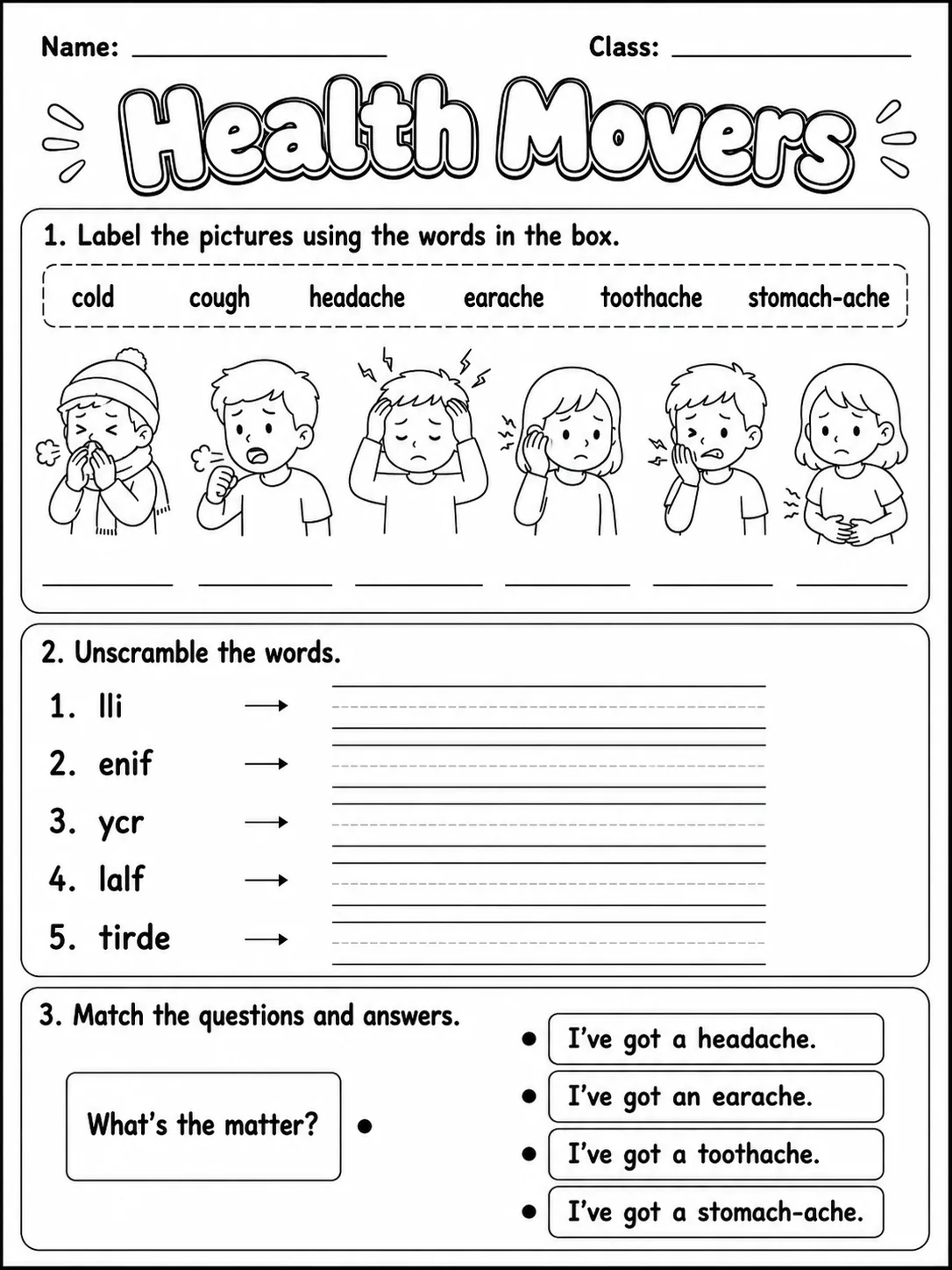 Health Movers Vocabulary Worksheet Pack page 4 printable worksheet preview
