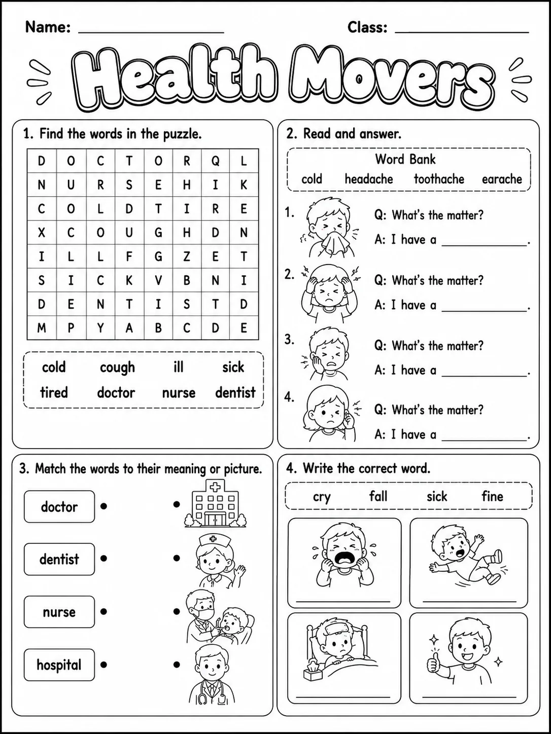 Health Movers Vocabulary Worksheet Pack page 5 printable worksheet preview