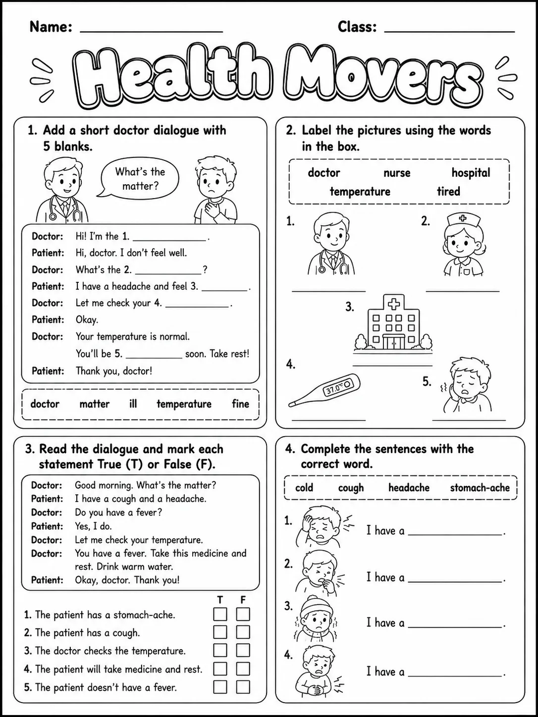Health Movers Vocabulary Worksheet Pack page 6 printable worksheet preview