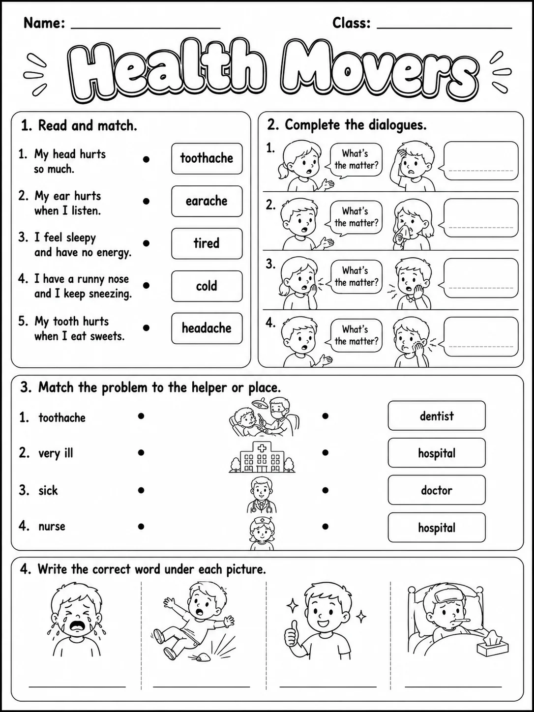 Health Movers Vocabulary Worksheet Pack page 8 printable worksheet preview