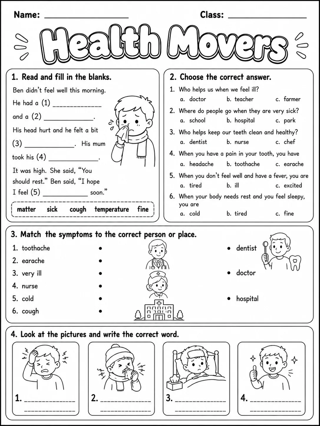 Health Movers Vocabulary Worksheet Pack page 9 printable worksheet preview