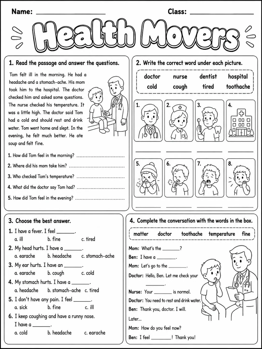 Health Movers Vocabulary Worksheet Pack page 10 printable worksheet preview