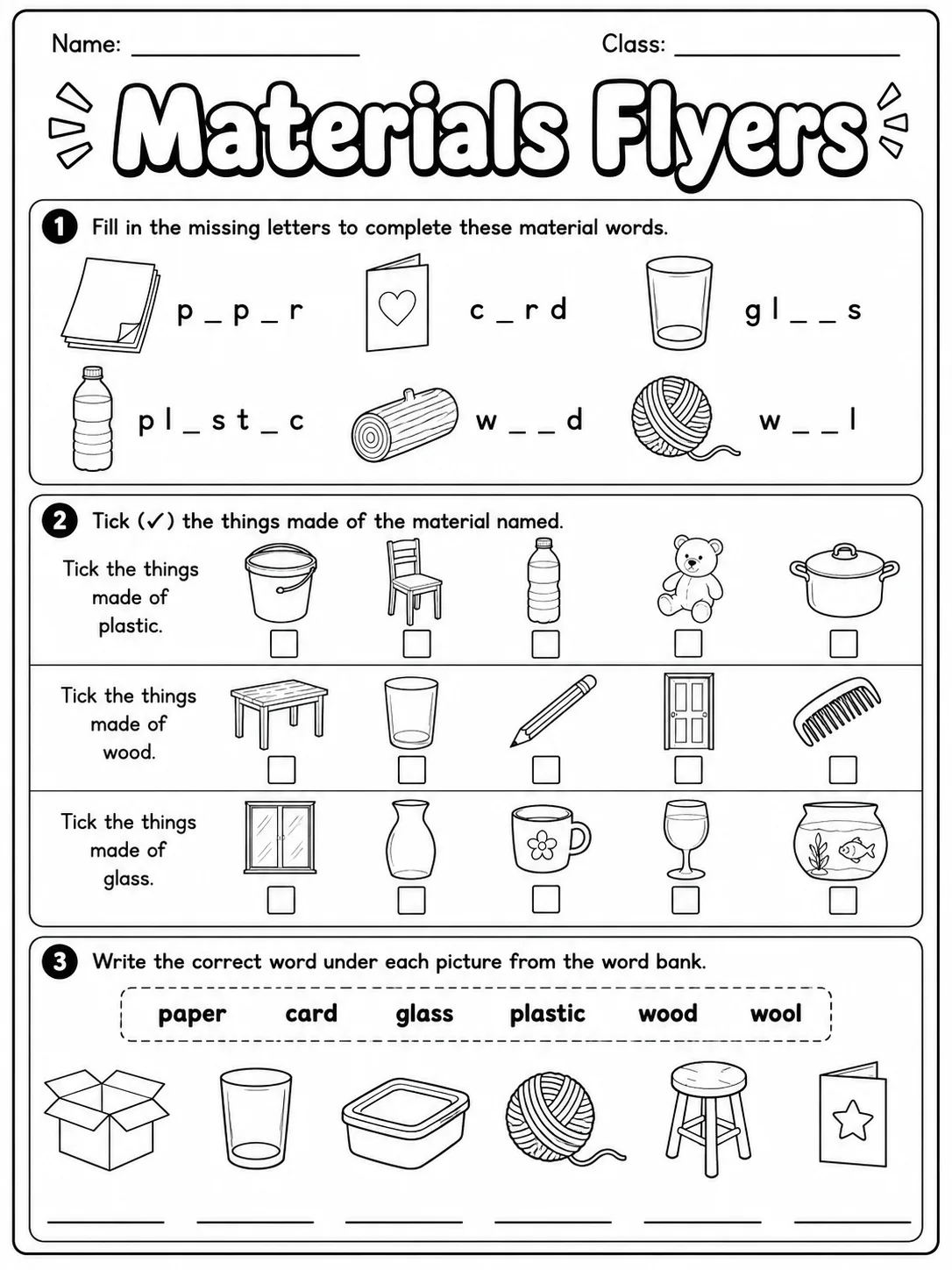 Materials Flyers Vocabulary Worksheet Pack page 2 printable worksheet preview