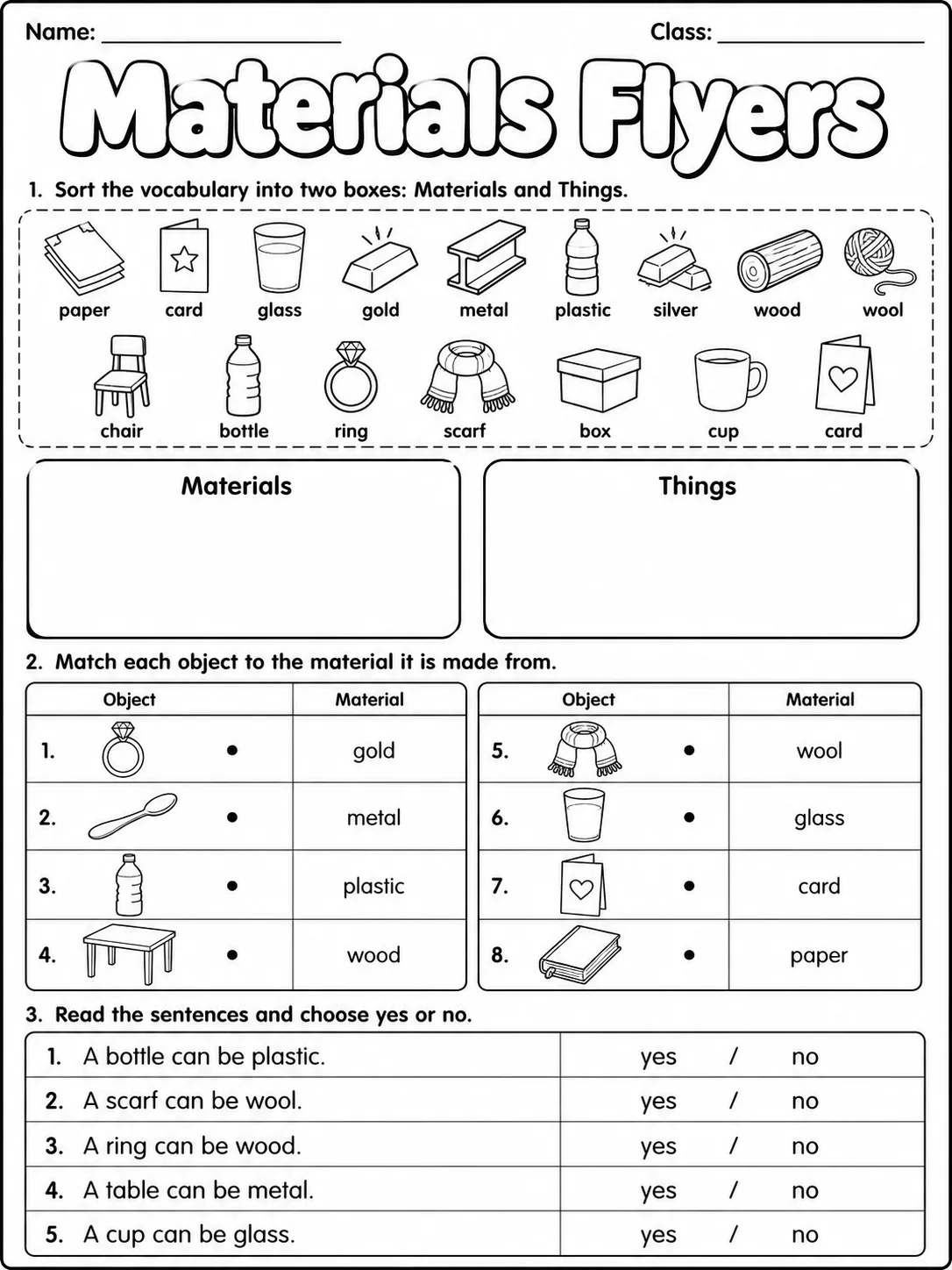Materials Flyers Vocabulary Worksheet Pack page 3 printable worksheet preview