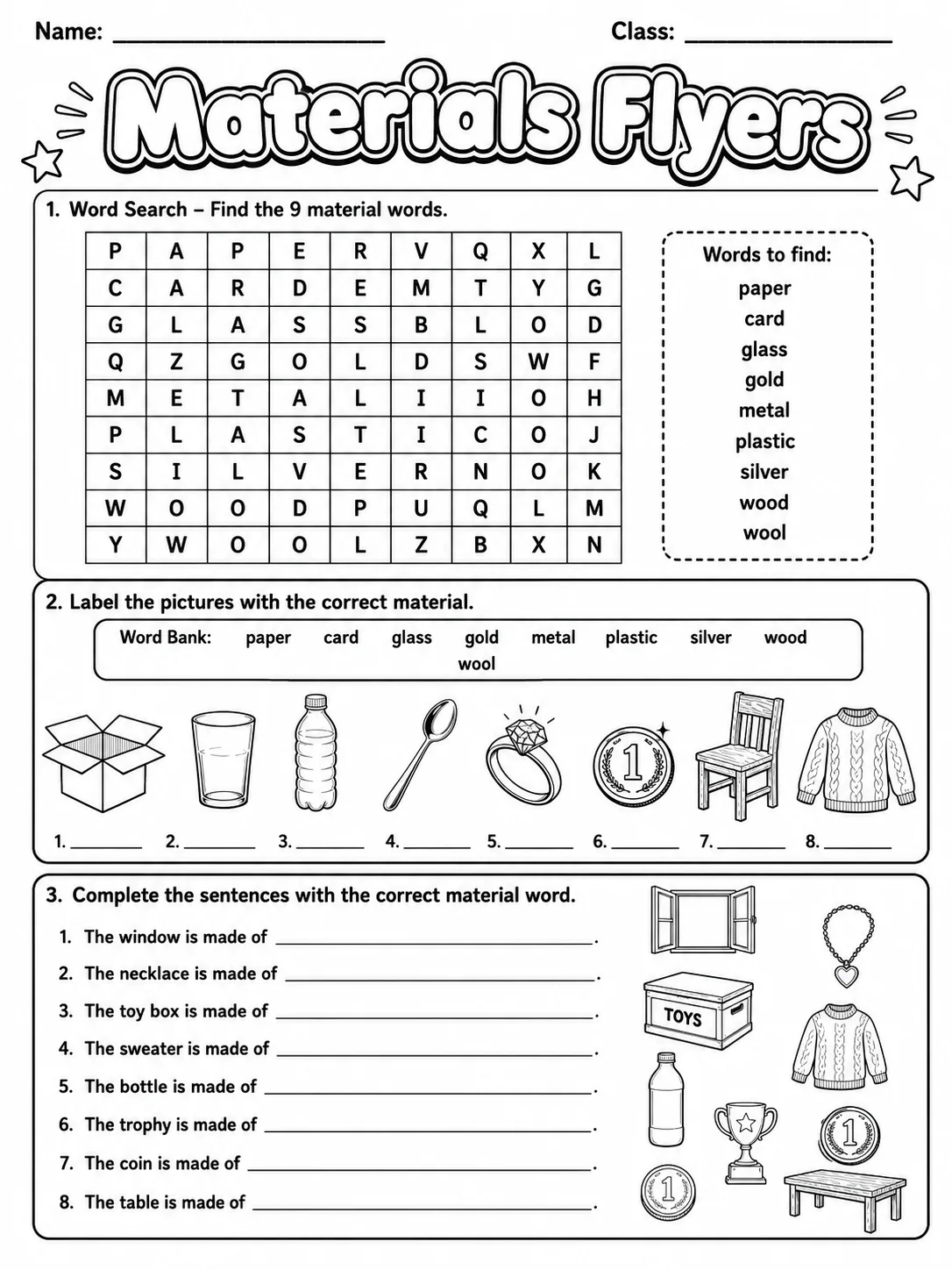 Materials Flyers Vocabulary Worksheet Pack page 4 printable worksheet preview