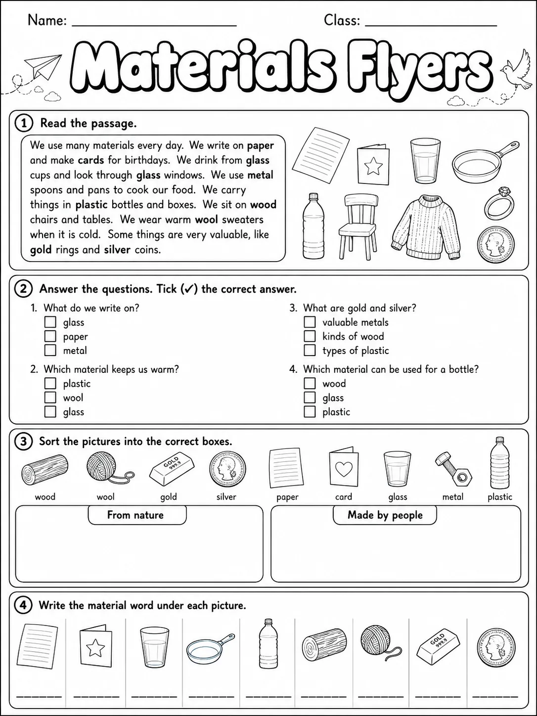 Materials Flyers Vocabulary Worksheet Pack page 5 printable worksheet preview