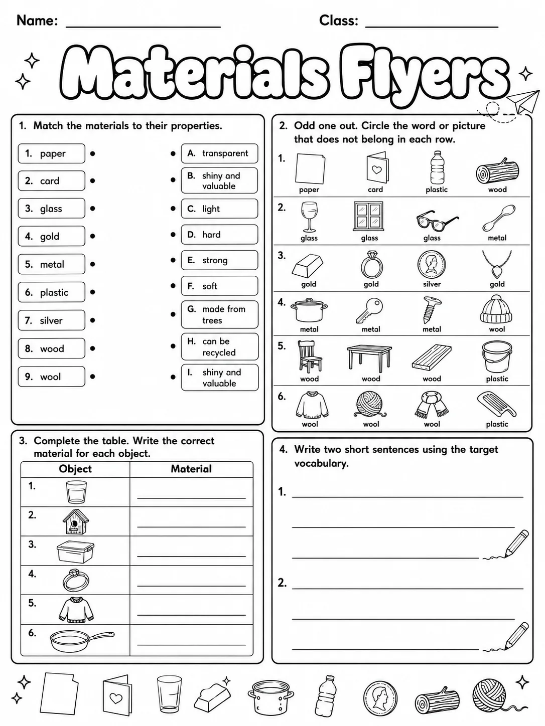 Materials Flyers Vocabulary Worksheet Pack page 6 printable worksheet preview