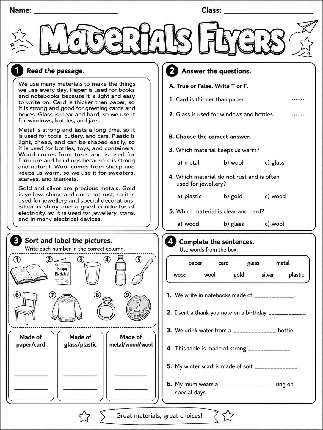 Materials Flyers Vocabulary Worksheet Pack page 7 printable worksheet preview