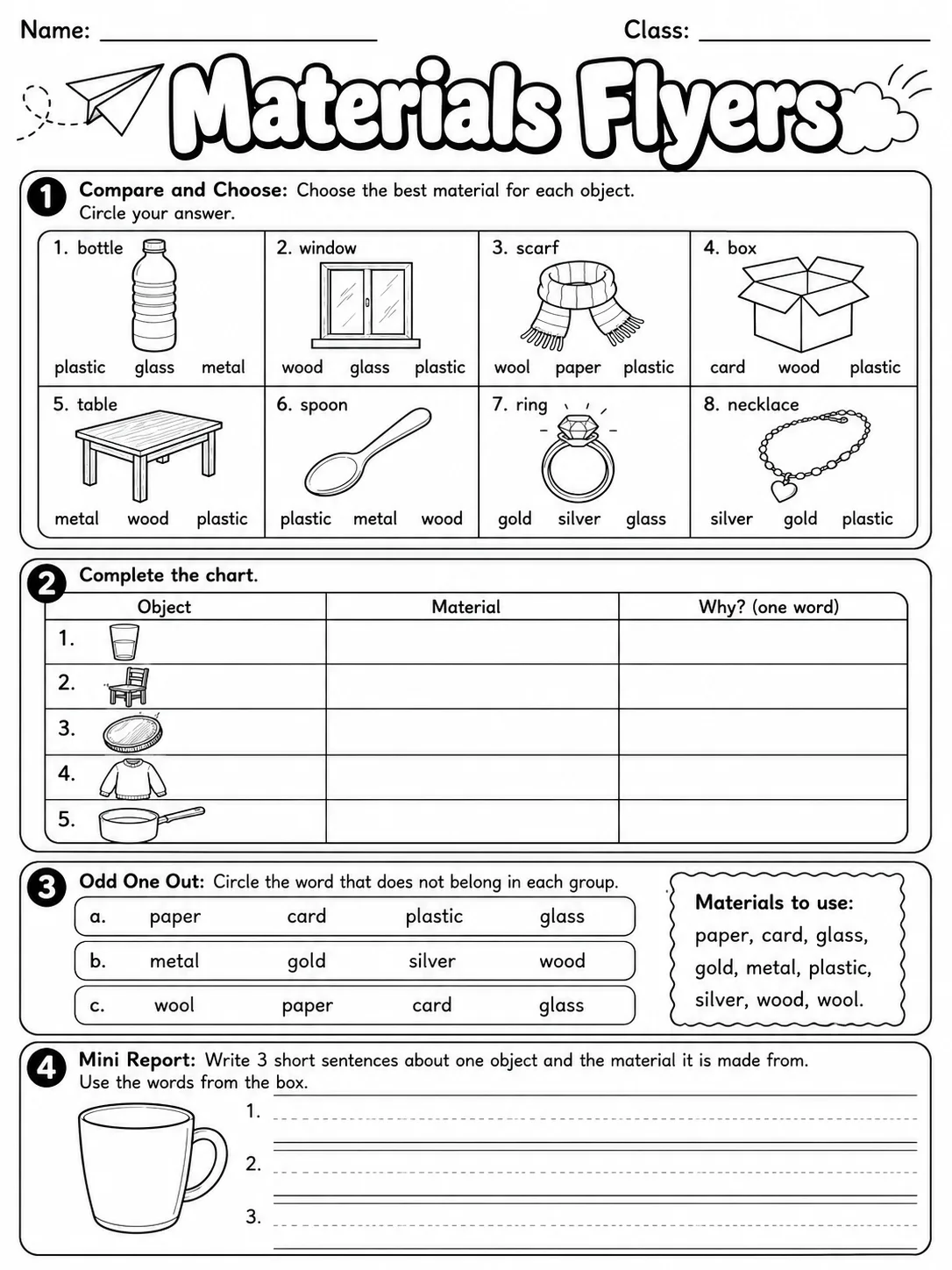 Materials Flyers Vocabulary Worksheet Pack page 8 printable worksheet preview