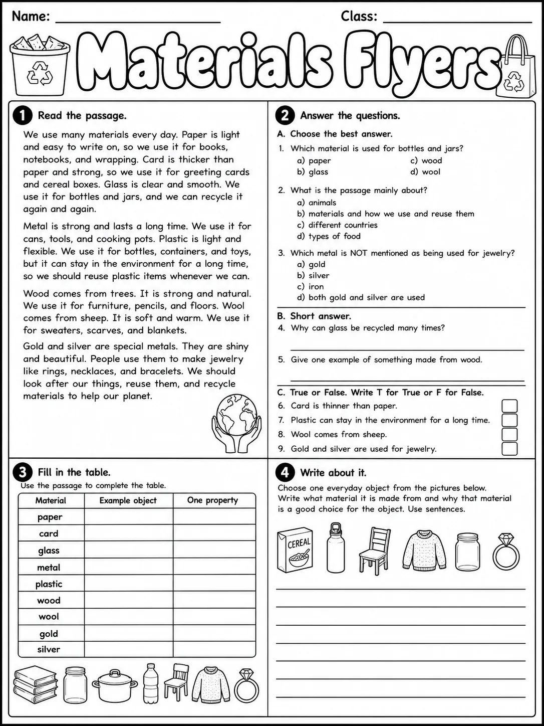 Materials Flyers Vocabulary Worksheet Pack page 9 printable worksheet preview