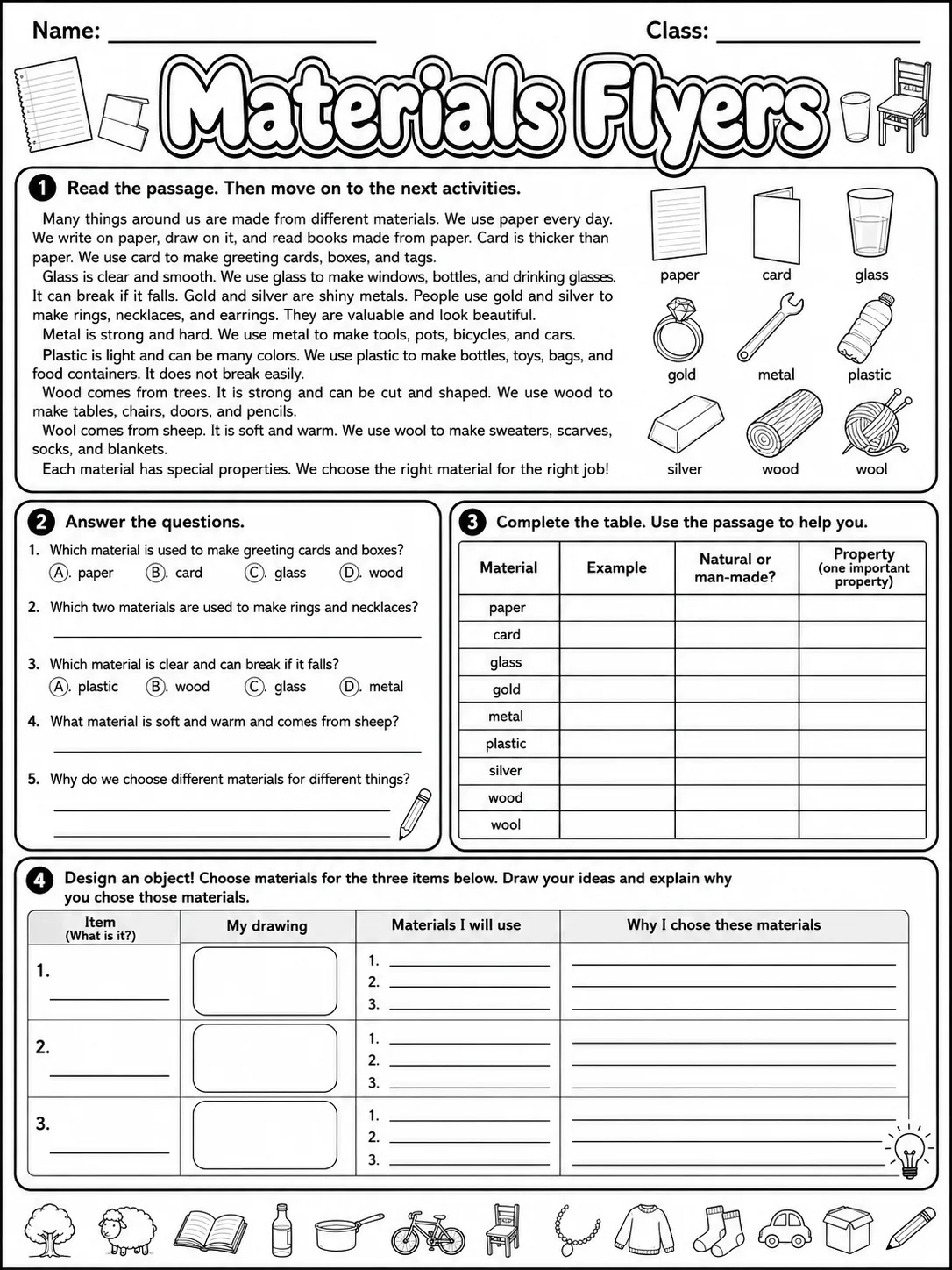 Materials Flyers Vocabulary Worksheet Pack page 10 printable worksheet preview