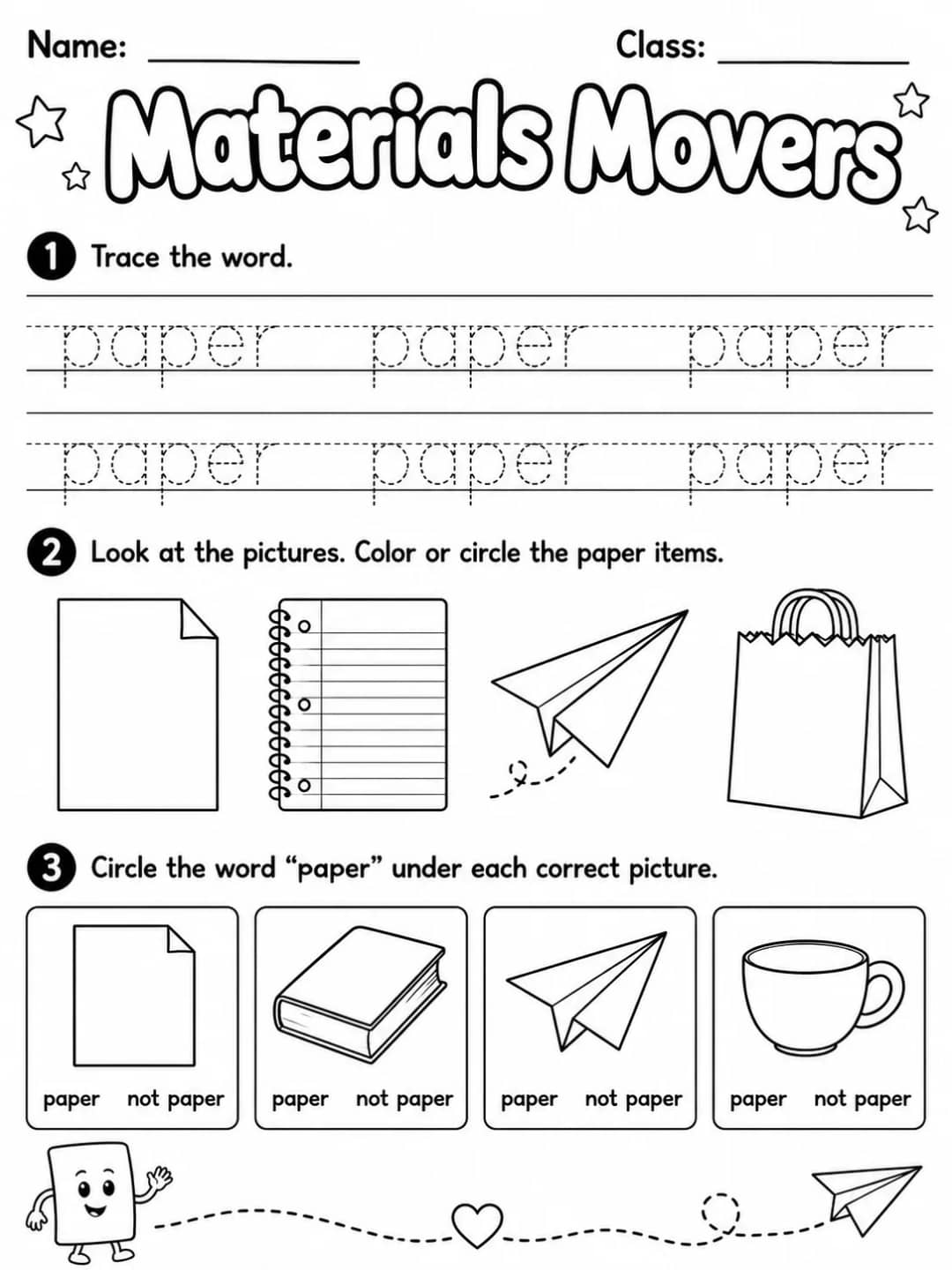 Materials Movers Vocabulary Worksheet Pack printable Movers English worksheet pack preview from KiwiBee