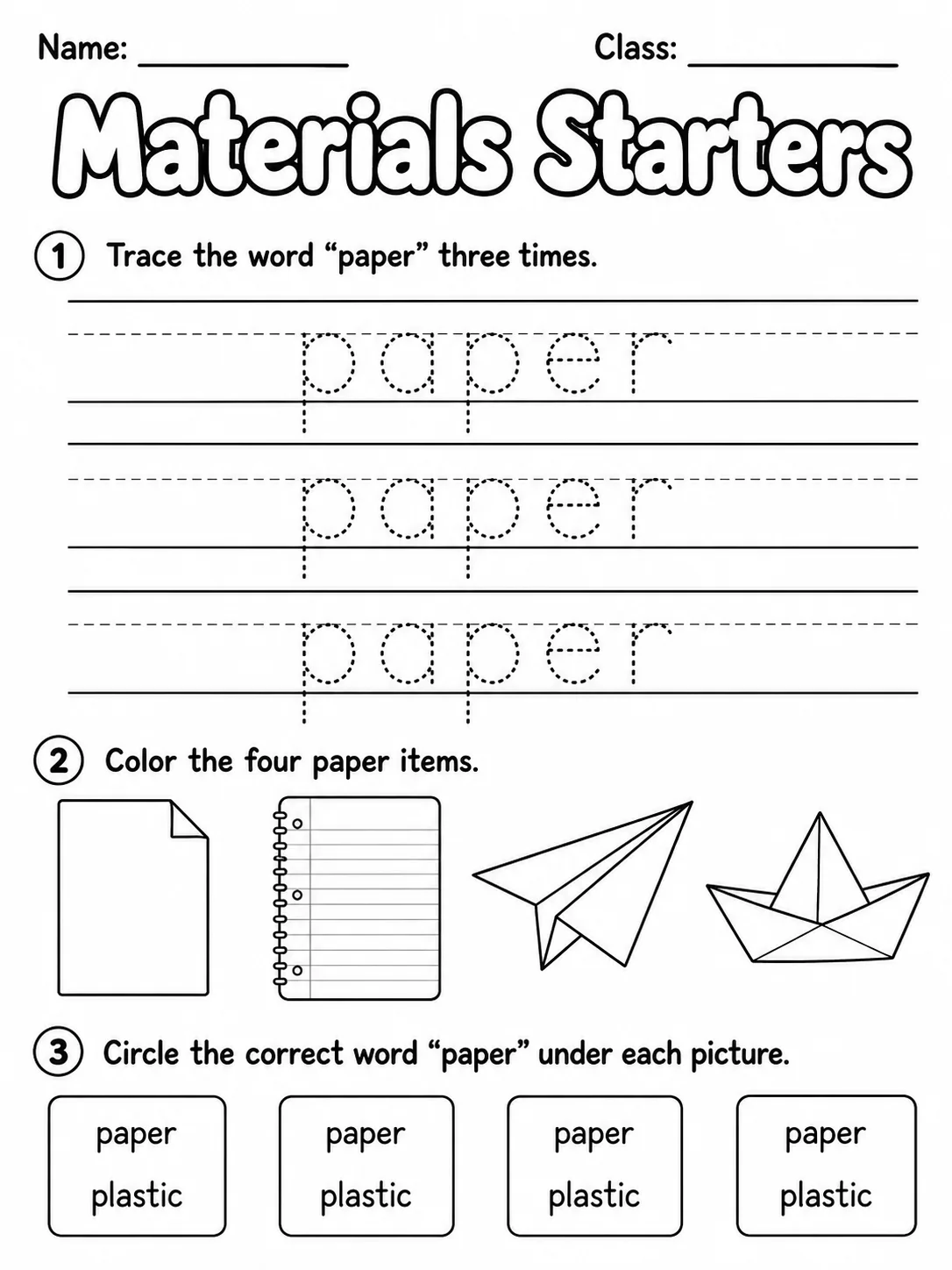 Materials Starters Vocabulary Worksheet Pack printable Starters English worksheet bundle preview from KiwiBee