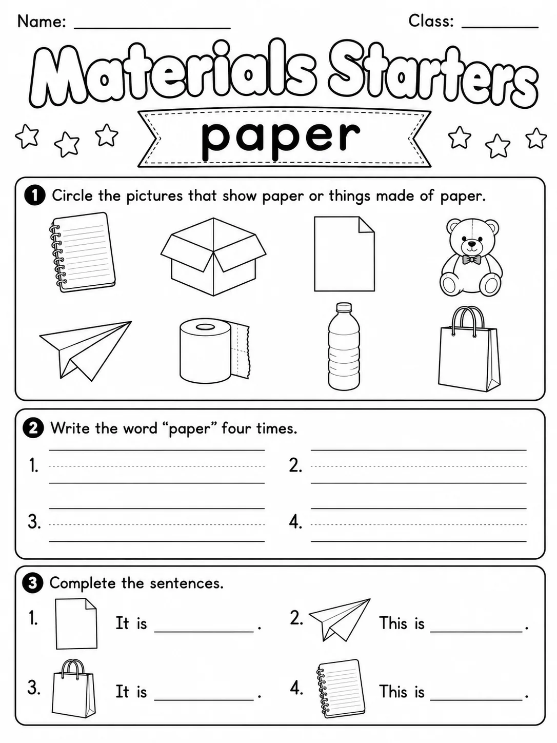 Materials Starters Vocabulary Worksheet Pack page 4 printable worksheet preview