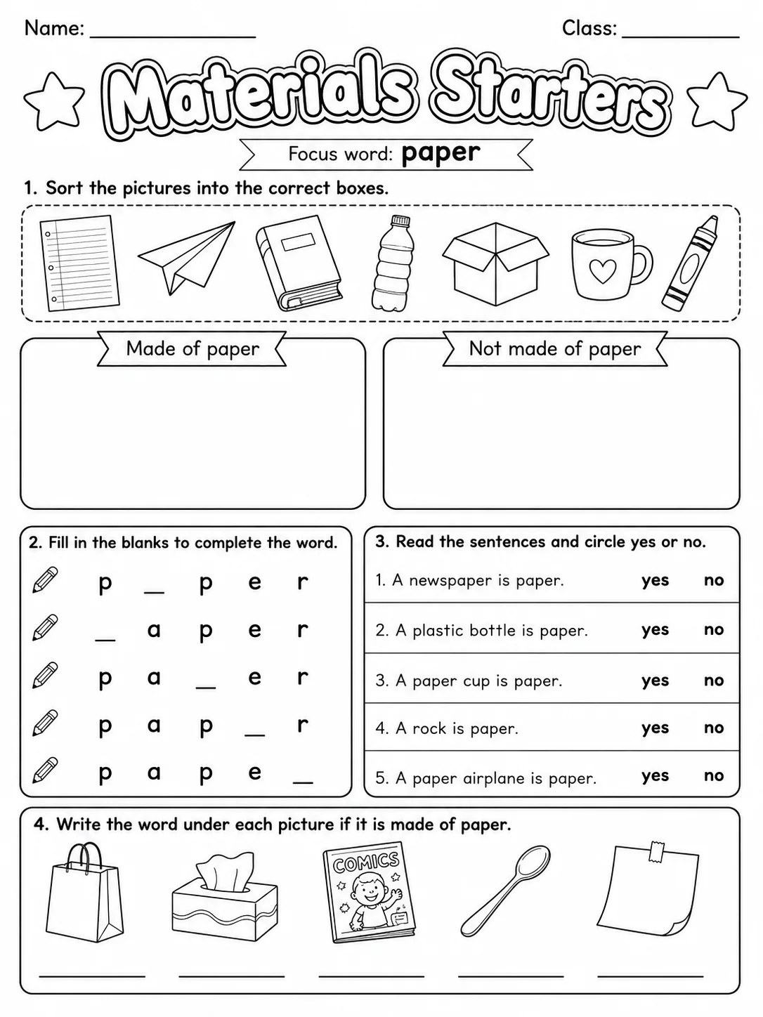 Materials Starters Vocabulary Worksheet Pack page 6 printable worksheet preview