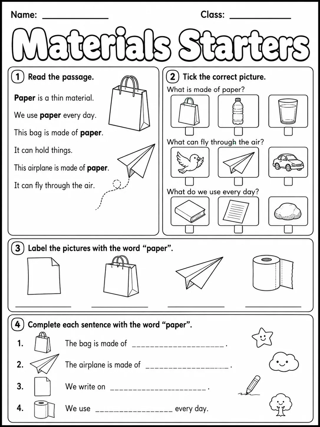 Materials Starters Vocabulary Worksheet Pack page 7 printable worksheet preview