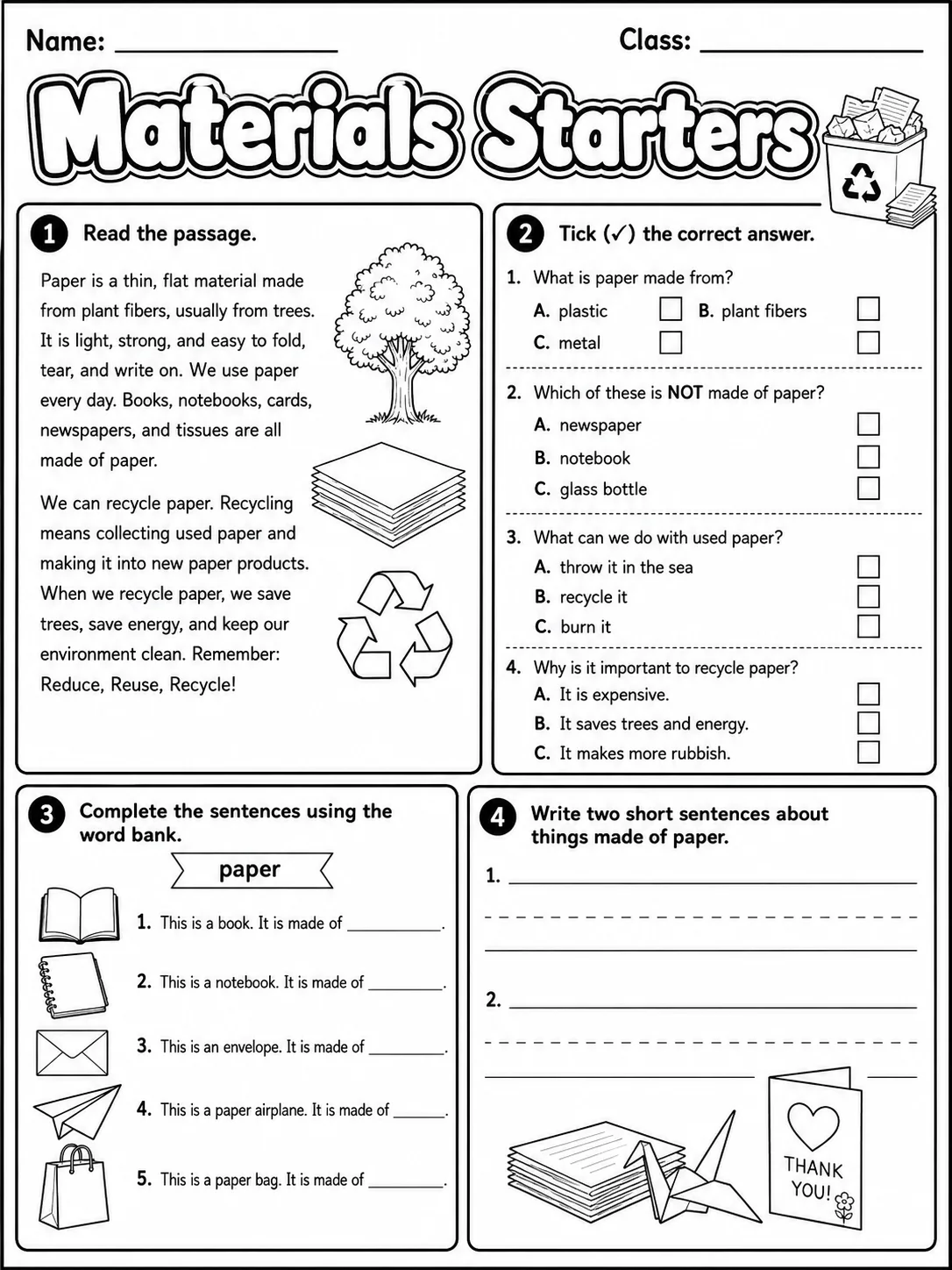 Materials Starters Vocabulary Worksheet Pack page 9 printable worksheet preview