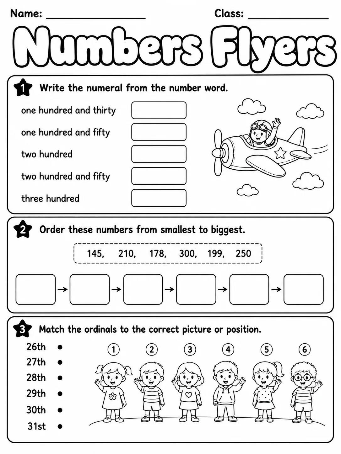 Numbers Flyers Vocabulary Worksheet Pack page 3 printable worksheet preview